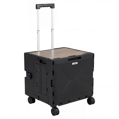 Foldable Utility Cart on 4 Rotate Wheels with Cup Holder-Black