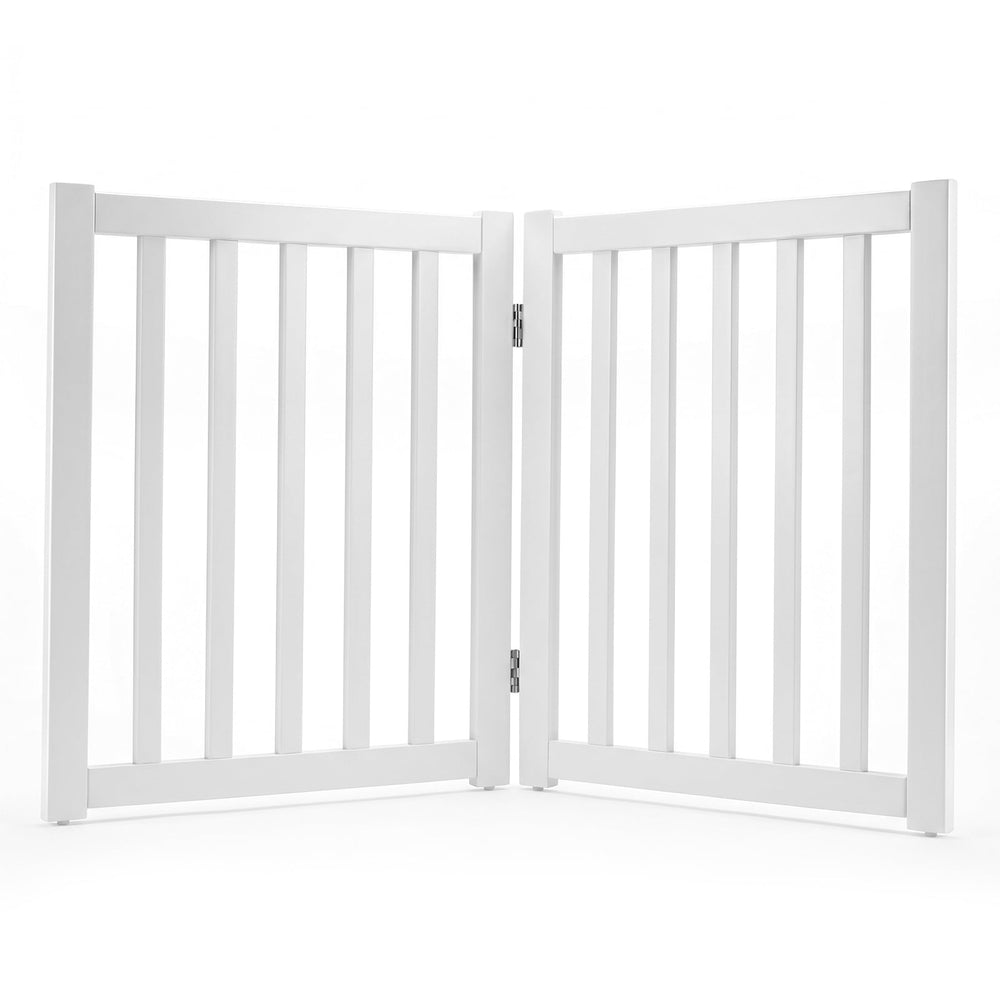Foldable Wooden Freestanding Pet Gate for House snd Stairs-White