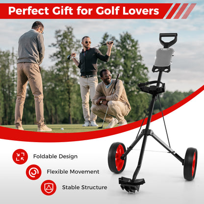 Foldable 2 Wheels Foldable Golf Cart with Scoreboard-Red