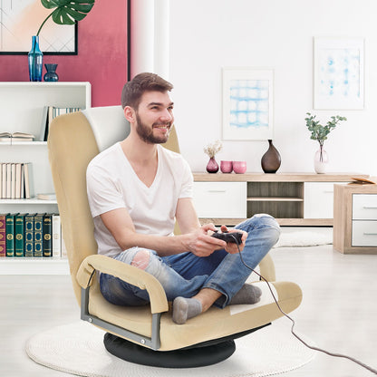 Foldable 360-Degree Swivel Gaming Floor Chair with Adjustable Backrest-Coffee