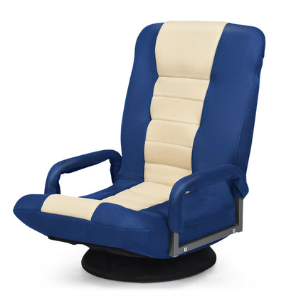 Foldable 360-Degree Swivel Gaming Floor Chair with Adjustable Backrest-Navy