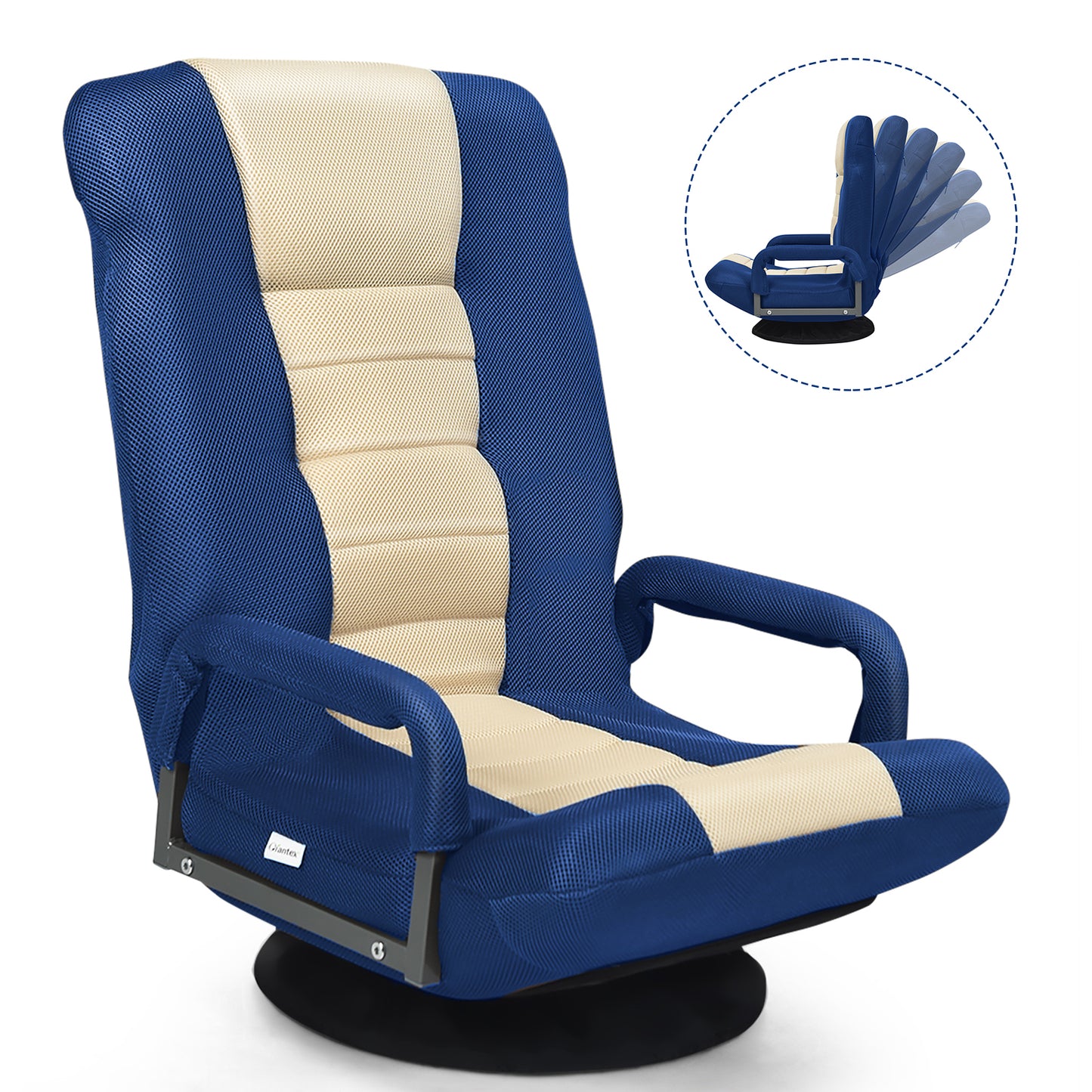 Foldable 360-Degree Swivel Gaming Floor Chair with Adjustable Backrest-Navy