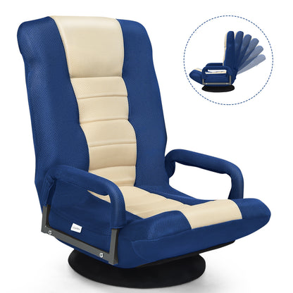 Foldable 360-Degree Swivel Gaming Floor Chair with Adjustable Backrest-Navy