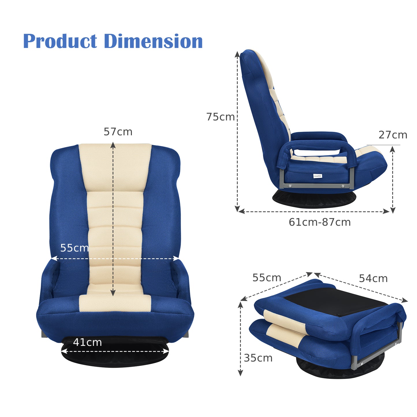 Foldable 360-Degree Swivel Gaming Floor Chair with Adjustable Backrest-Navy