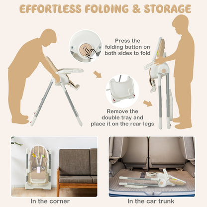 4-in-1 Foldable Baby High Chair with 7 Adjustable Heights and 4 Reclining Angles-Yellow