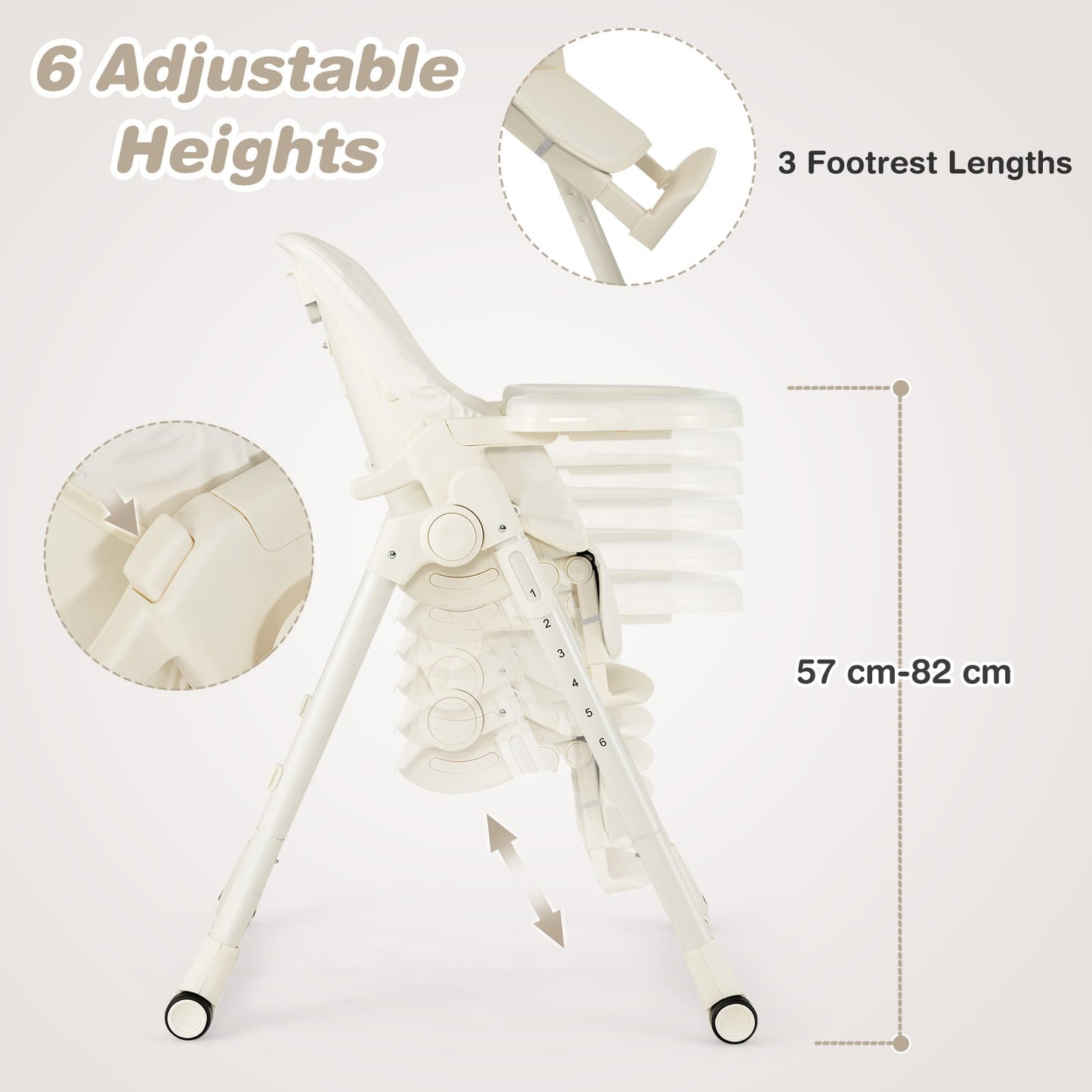 4-in-1 Foldable Baby High Chair with 6 Adjustable Heights and 5-Position Backrest-Beige