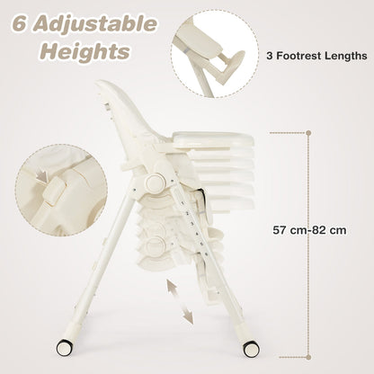 4-in-1 Foldable Baby High Chair with 6 Adjustable Heights and 5-Position Backrest-Beige