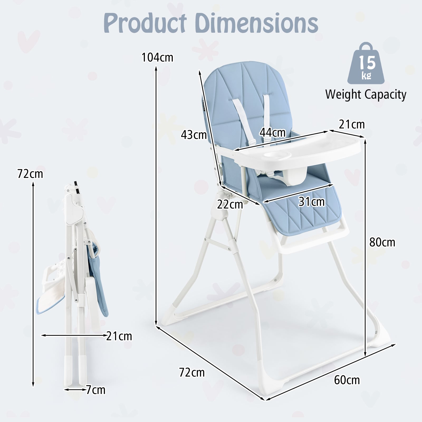 Foldable Baby High Chair with Removable Adjustable Tray-Navy