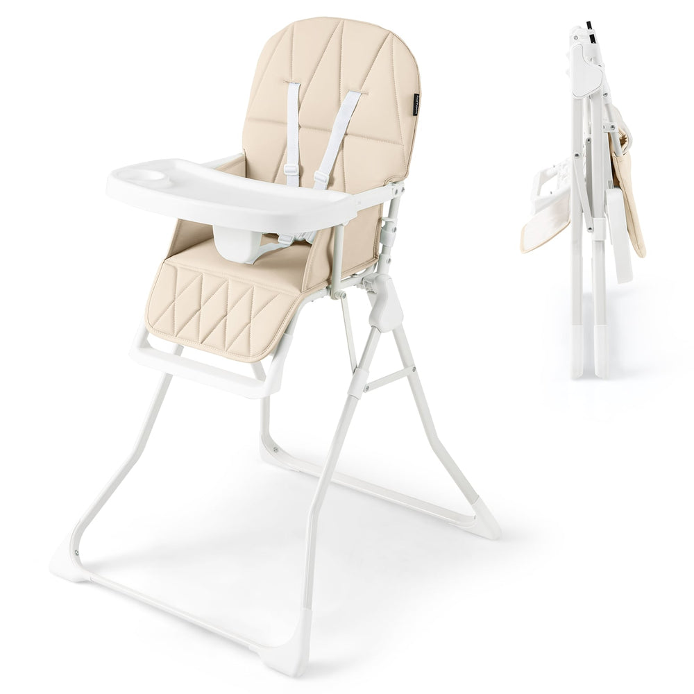 Foldable Baby High Chair with Removable Adjustable Tray-Beige