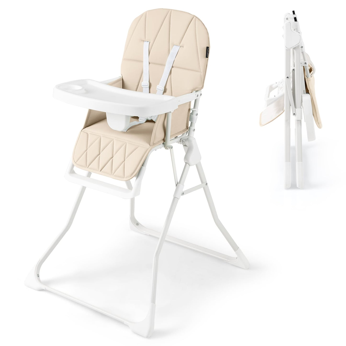 Foldable Baby High Chair with Removable Adjustable Tray-Beige