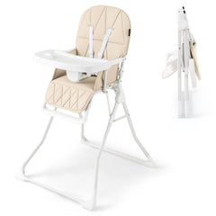 Foldable Baby High Chair with Removable Adjustable Tray-Beige