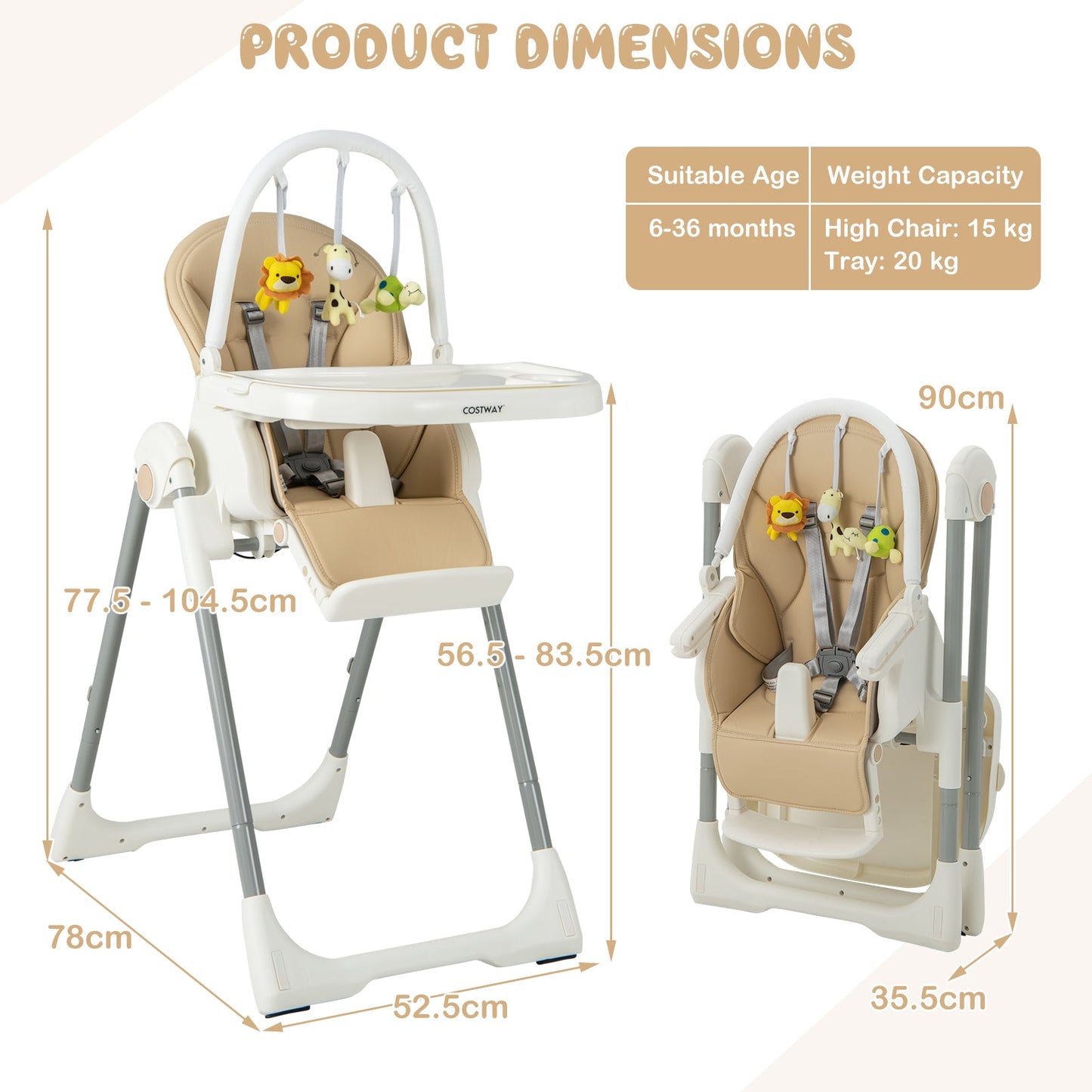 4-in-1 Foldable Baby High Chair with 7 Adjustable Heights and 4 Reclining Angles-Yellow