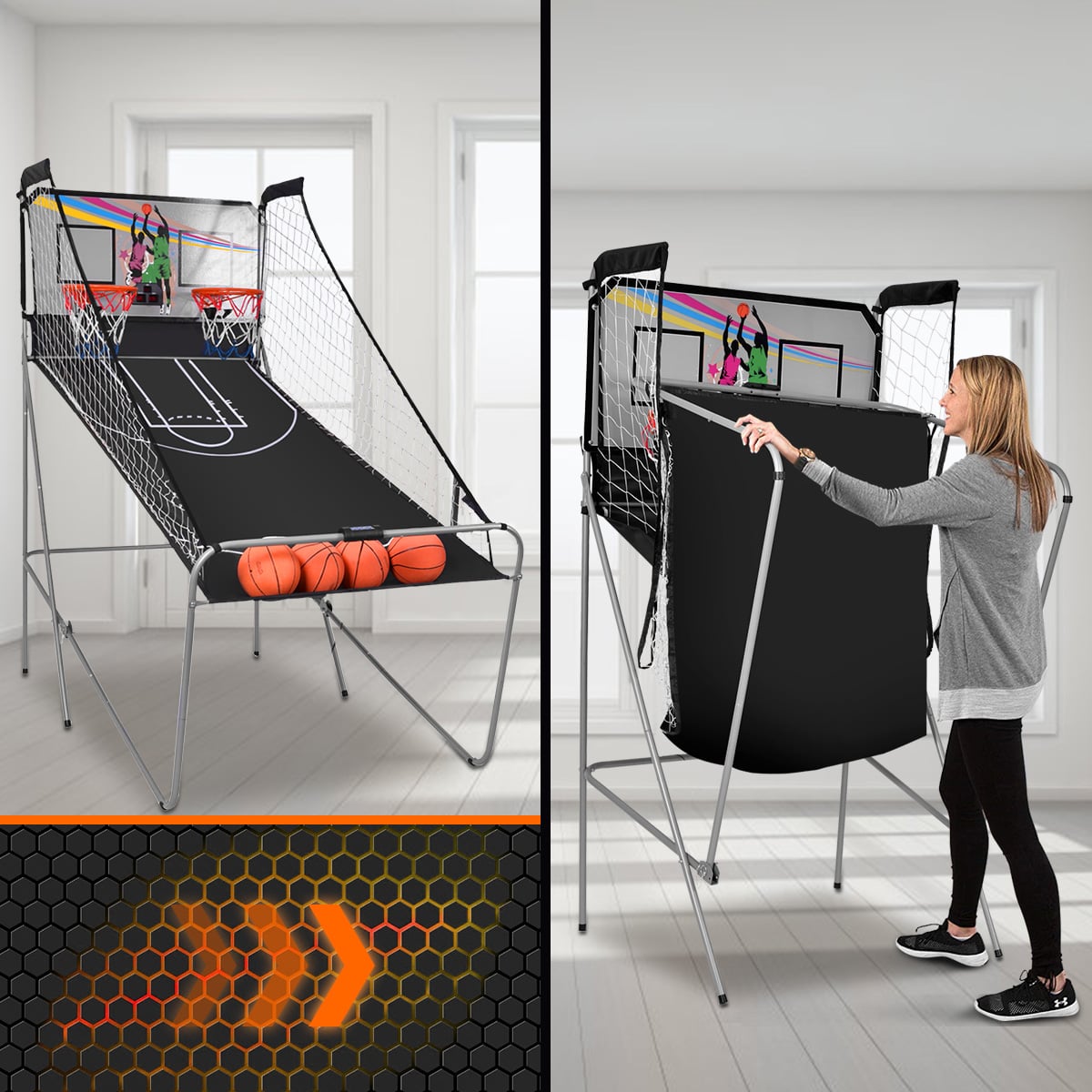 Foldable Basketball Arcade Game 2 Player Shooting Game-Grey