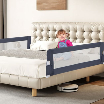 60-Inch Foldable Bed Rail Swing Down Baby Bed Guard Rail with Adjustable Safety Strap-Grey