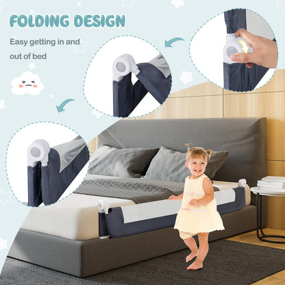 Foldable Bed Rail for Toddlers with Adjustable Safety Strap-Grey