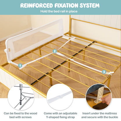 Foldable Bed Rail for Toddlers with Adjustable Safety Strap-White