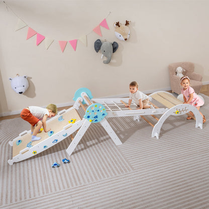8-in-1 Foldable Climbing Toys with Ramp and Climbing Rope for Toddlers-White