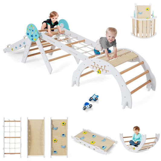 8-in-1 Foldable Climbing Toys with Ramp and Climbing Rope for Toddlers-White