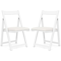 Foldable Dining Chair Set of 2 with Padded Seat and Curved Backrest-White