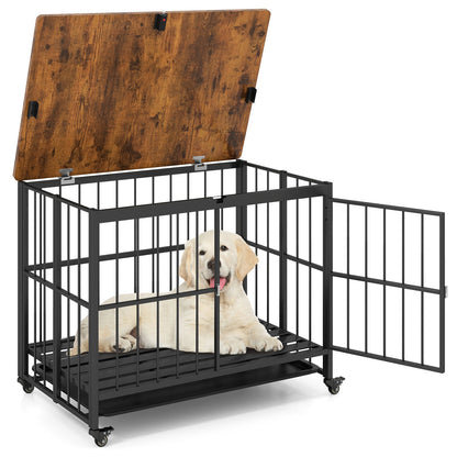 Foldable Dog Crate Furniture with Removable Tray Heavy-duty Chew-resistant Dog Kennel-L