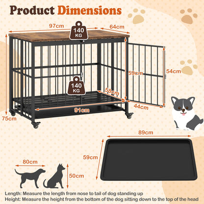 Foldable Dog Crate Furniture with Removable Tray Heavy-duty Chew-resistant Dog Kennel-L