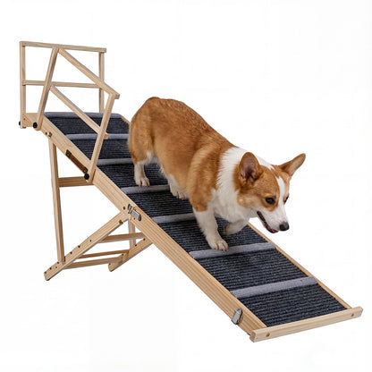 Foldable Dog Ramp with Non-slip Carpet and Removable Side Rails-Grey