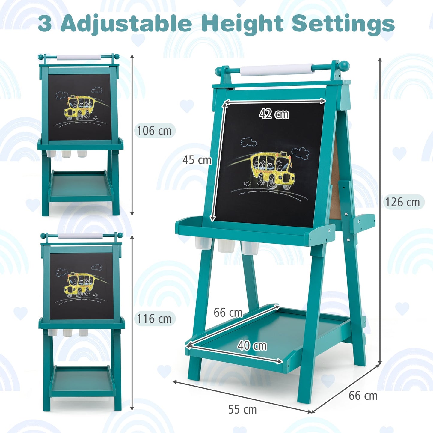 3-in-1 Double-sided Art Easel Foldable Easel for Kids-Green