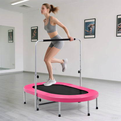 Double Foldable Fitness Trampoline with Adjustable Handrail-Pink