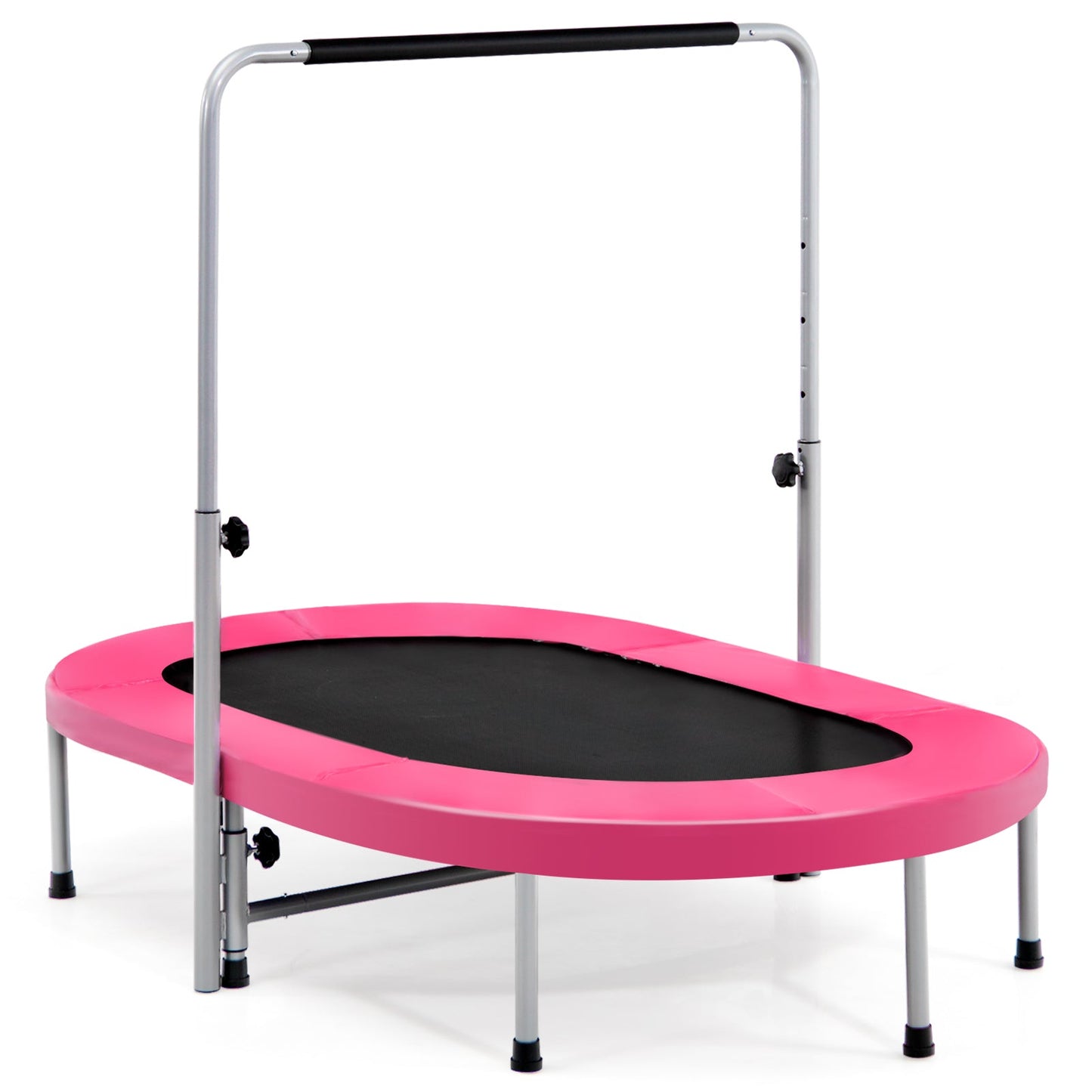 Double Foldable Fitness Trampoline with Adjustable Handrail-Pink