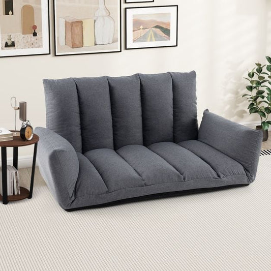 Foldable Floor Sofa with 5-Position Adjustable Backrest and Arms-Grey