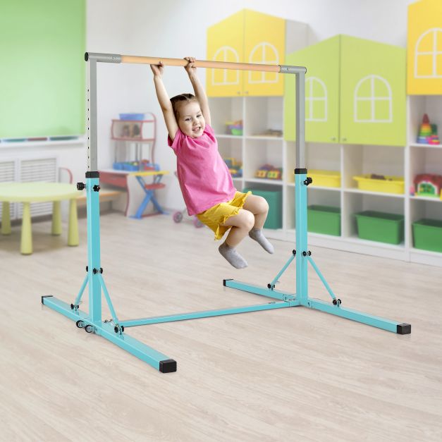 Kids Foldable Gymnastics Bar with 13 Adjustable Height-Green