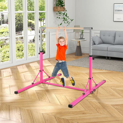 Foldable Gymnastics Bar for Kids Wobble Free Home Gym Equipment 136 x 172 x (90-150) cm Pink