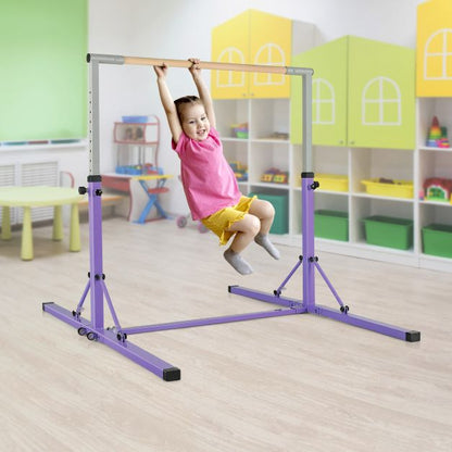 Kids Foldable Gymnastics Bar with 13 Adjustable Height-Purple