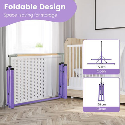 Kids Foldable Gymnastics Bar with 13 Adjustable Height-Purple