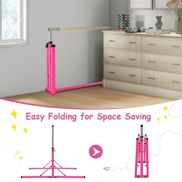 Foldable Gymnastics Bar for Kids Wobble Free Home Gym Equipment 136 x 172 x (90-150) cm Pink