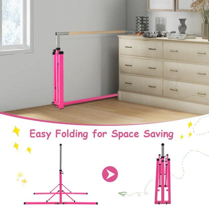 Foldable Gymnastics Bar for Kids Wobble Free Home Gym Equipment 136 x 172 x (90-150) cm Pink