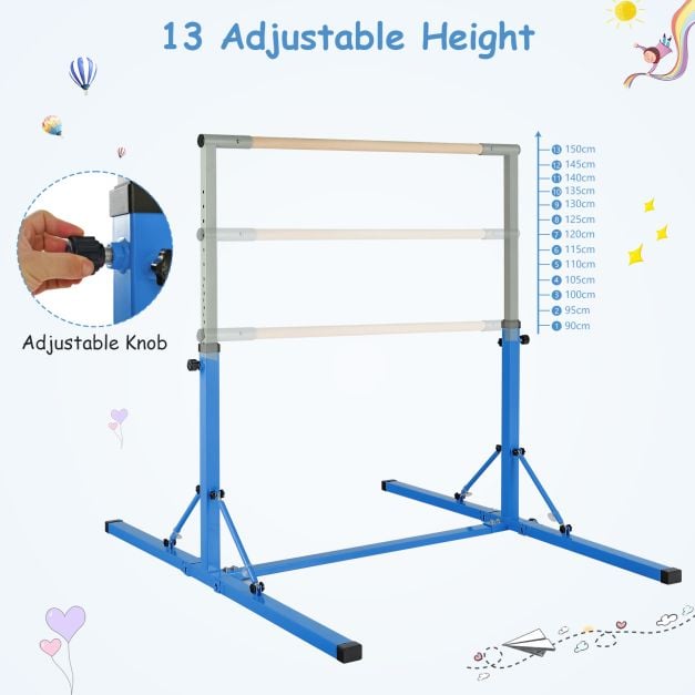 Foldable Gymnastics Bar for Kids Wobble Free Home Gym Equipment 136 x 172 x (90-150) cm Blue