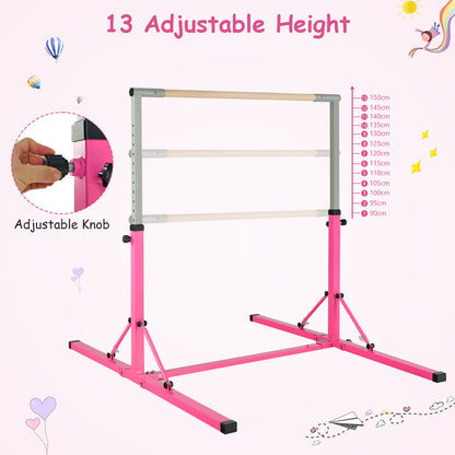 Kids Foldable Gymnastics Bar with 13 Adjustable Height-Pink