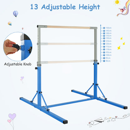 Kids Foldable Gymnastics Bar with 13 Adjustable Height-Blue