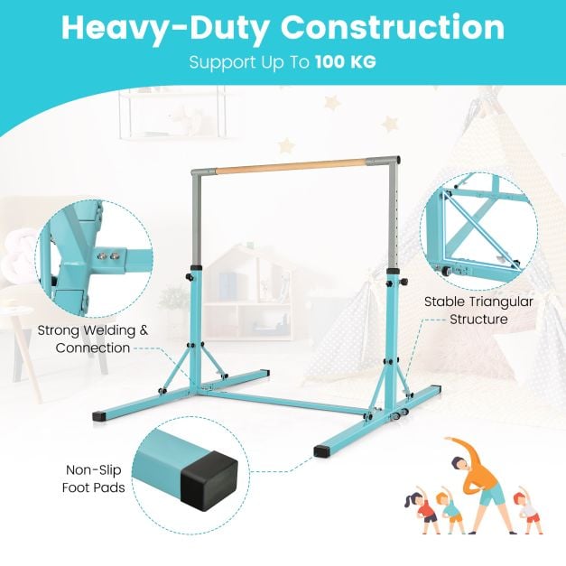 Kids Foldable Gymnastics Bar with 13 Adjustable Height-Green