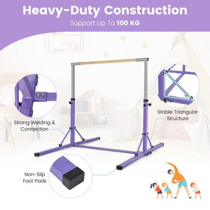 Kids Foldable Gymnastics Bar with 13 Adjustable Height-Purple