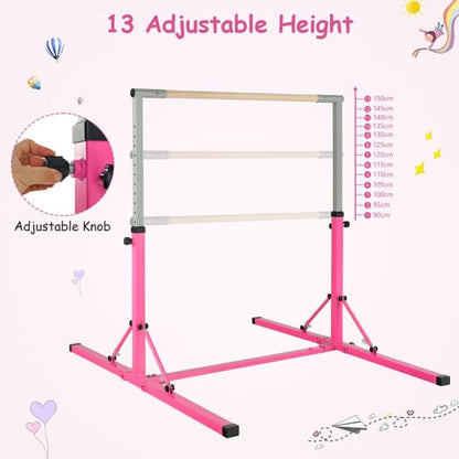 Foldable Gymnastics Bar for Kids Wobble Free Home Gym Equipment 136 x 172 x (90-150) cm Pink