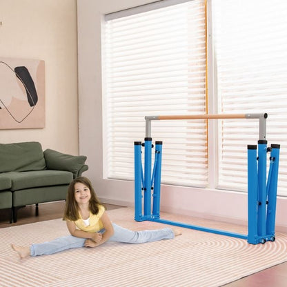 Foldable Gymnastics Bar for Kids Wobble Free Home Gym Equipment 136 x 172 x (90-150) cm Blue
