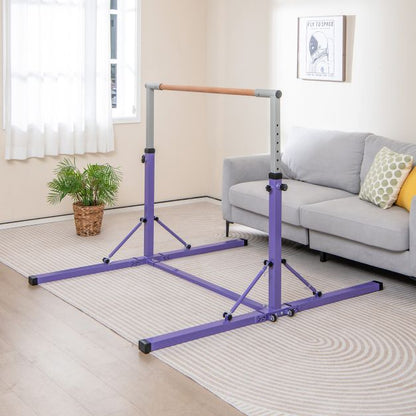 Kids Foldable Gymnastics Bar with 13 Adjustable Height-Purple