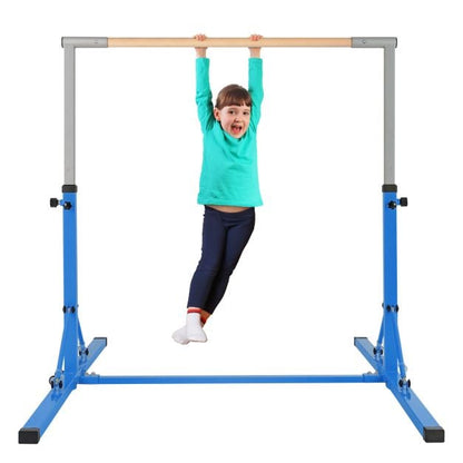 Foldable Gymnastics Bar for Kids Wobble Free Home Gym Equipment 136 x 172 x (90-150) cm Blue