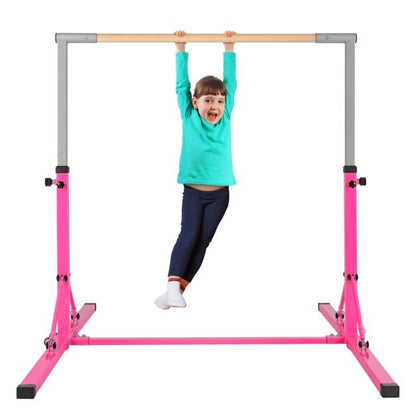 Foldable Gymnastics Bar for Kids Wobble Free Home Gym Equipment 136 x 172 x (90-150) cm Pink