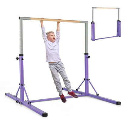 Kids Foldable Gymnastics Bar with 13 Adjustable Height-Purple