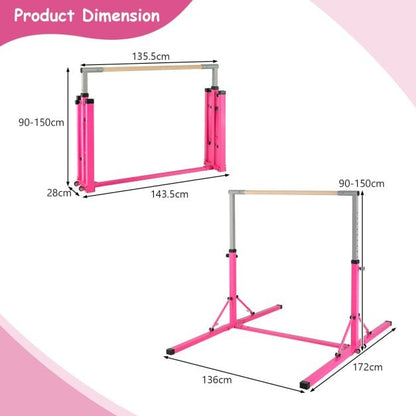 Foldable Gymnastics Bar for Kids Wobble Free Home Gym Equipment 136 x 172 x (90-150) cm Pink