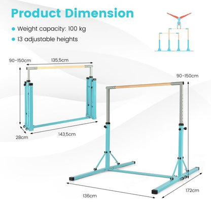Kids Foldable Gymnastics Bar with 13 Adjustable Height-Green