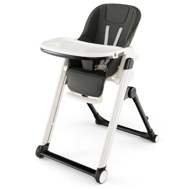 Foldable High Chair with Recline Backrest and Adjustable Height-Dark Grey